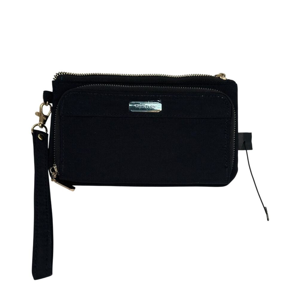 Travelon RFID Blocking Phone Clutch Wallet Black NEW Removable Wristlet Travel